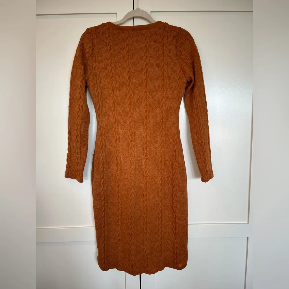 Roolee Rust Orange Cable Knit Sweater Dress Long Sleeve | Small